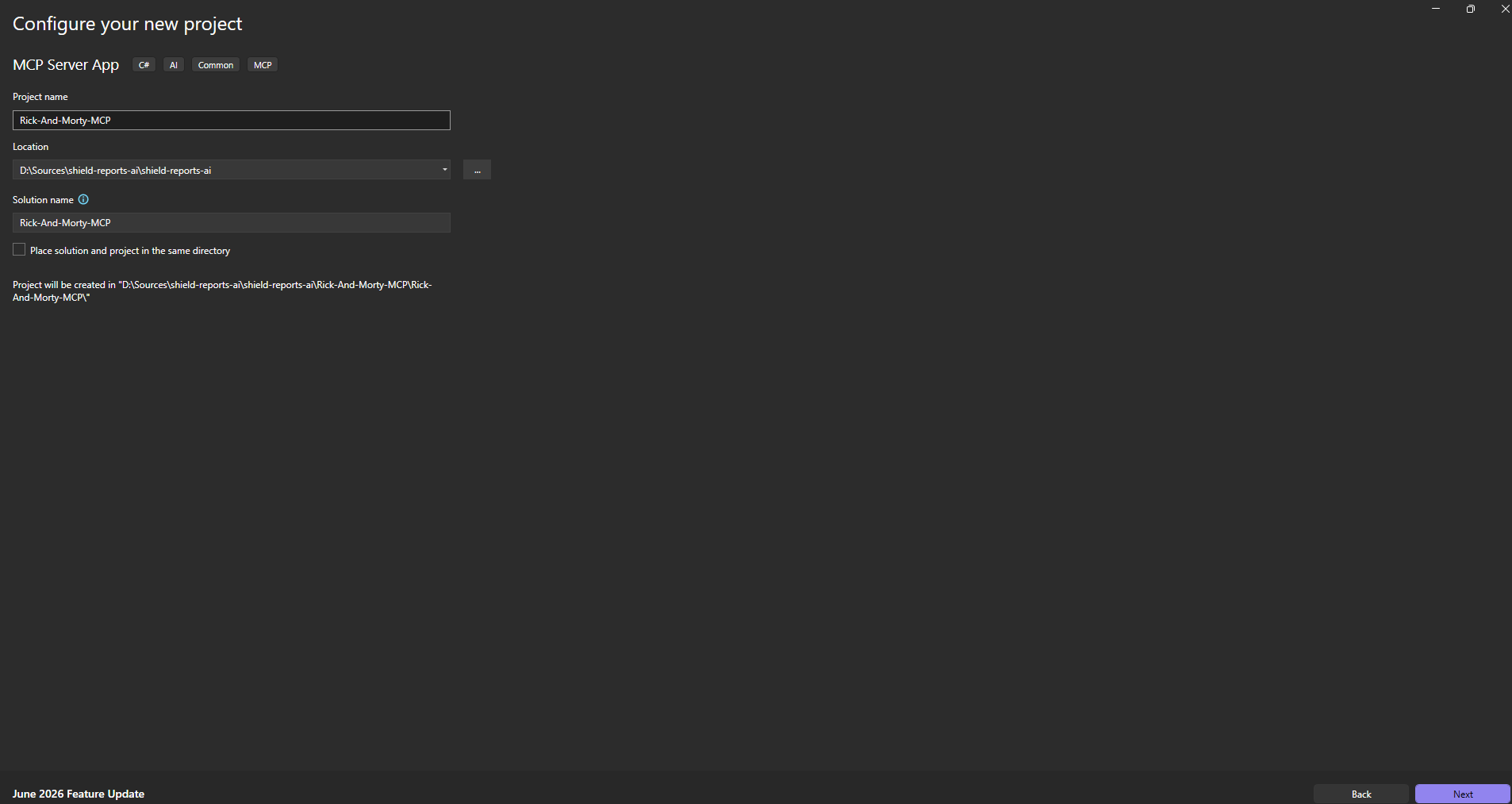 Configure your new project with the name Rick-And-Morty-MCP
