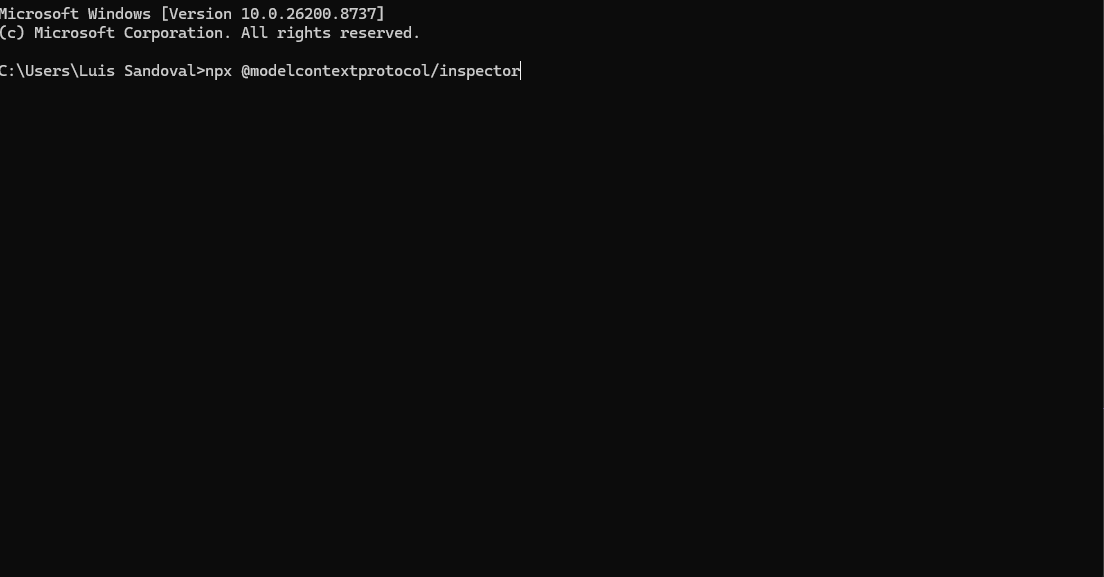 Terminal running npx @modelcontextprotocol/inspector